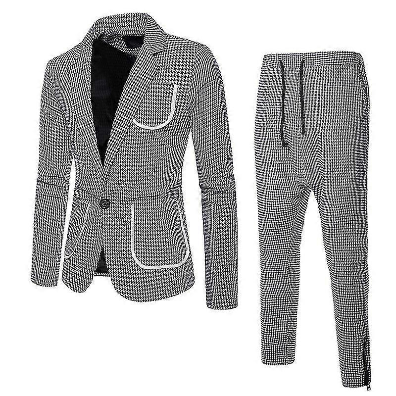 Herren Slim Fit Einknopf Anzug Blazer Mäntel Hosen Set