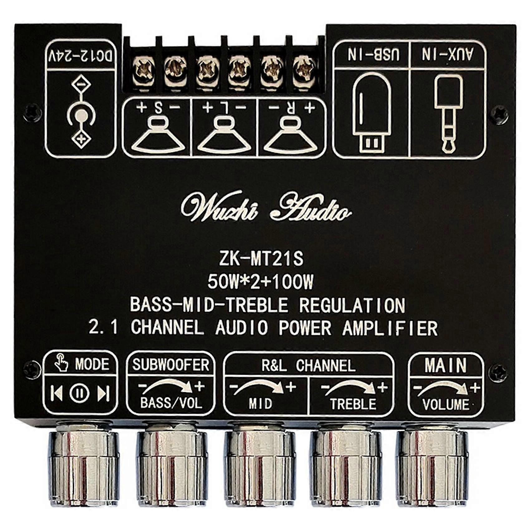 -MT21S 2x50W+100W 2.1 Channel Subwoofer Digital Power Amplifier Board AUX 12V 24V Audio Stereo Blue