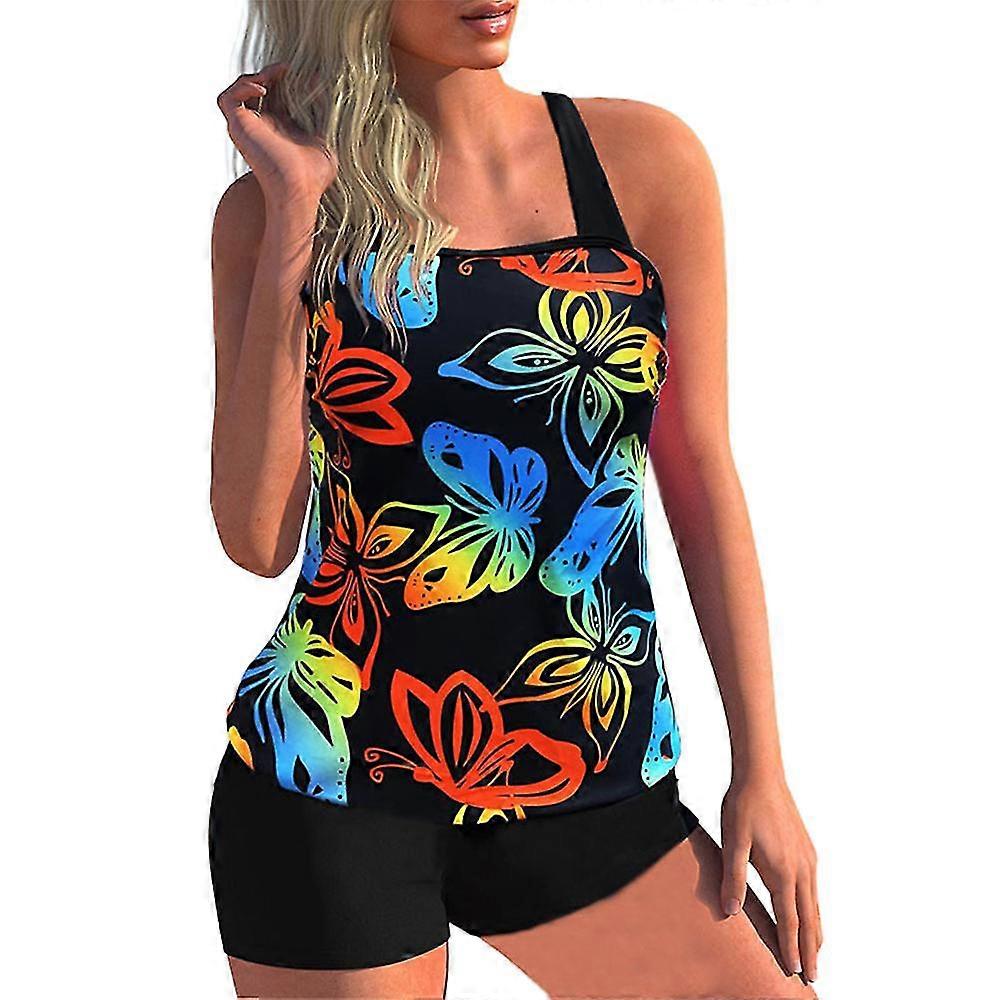 Femmes Imprimer Maillots de bain Bikini Tankini Set Halterneck Tops Boyshorts Maillot de bain Plus Size-MXBC