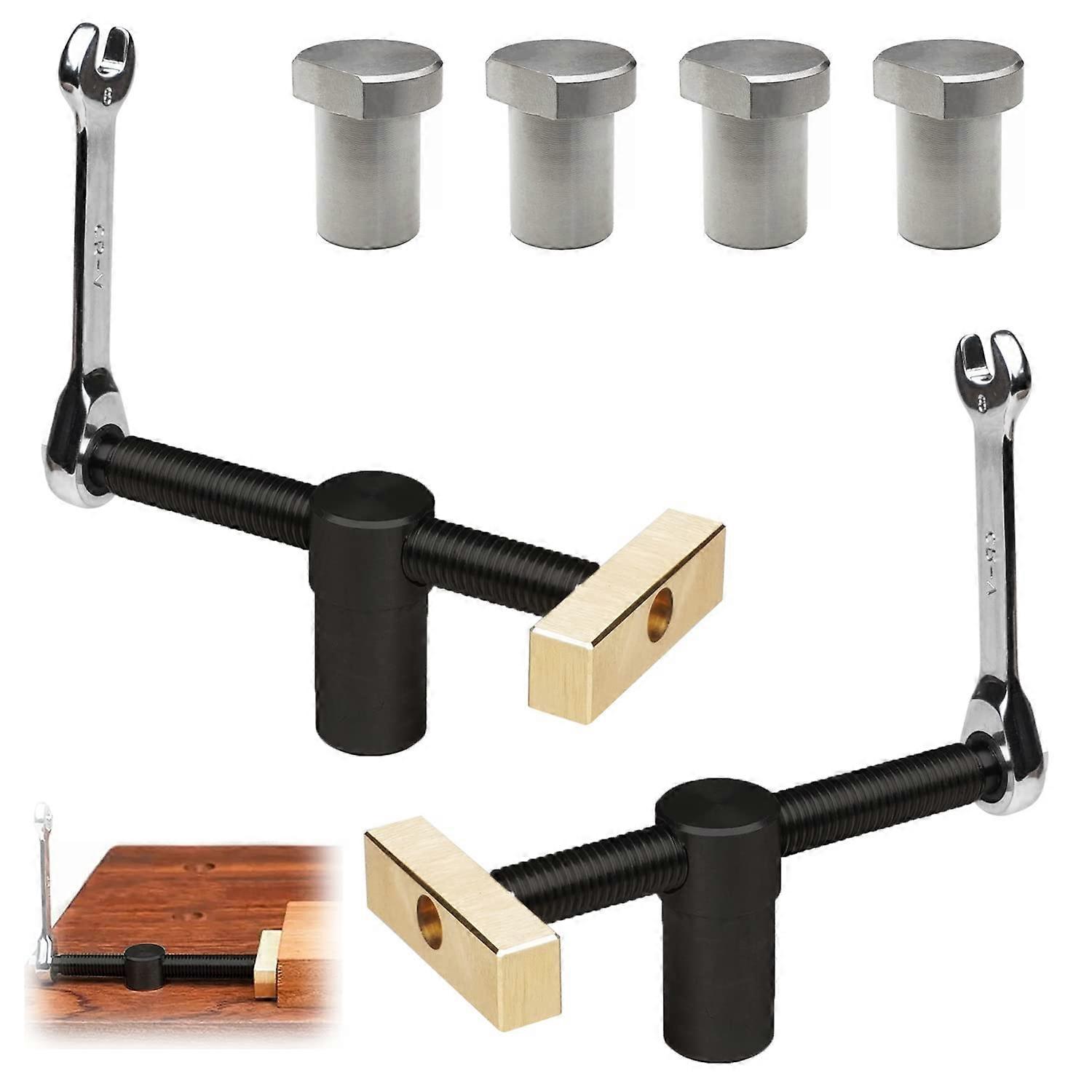 Set of 2 Carpenter Table Vise Clamps, Workbench Quick Clamps, Adjustable Desk Clip with 4 Bench Dogs, , for 20mm Hole Bench Carpentry
