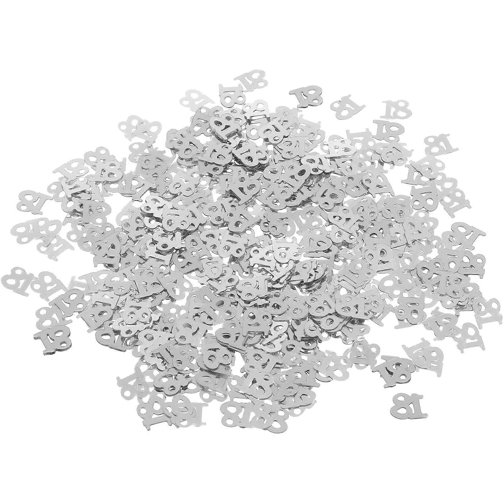 600PC Monochrome Digital Birthday Confetti Party Happy Throwing Sequins Age 18 for Festival Party Decoration (Silver)