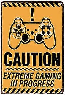 金属製のブリキの看板警告注意エクストリームゲーム進行中バーカフェガレージ壁の装飾レトロビンテージ7.87 X 11.8インチ