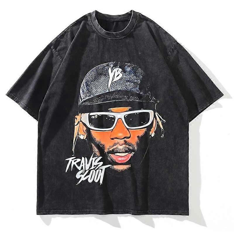 Summer Washed Men Women T Shirt TRAVIS SCOTT Graphic Printed Short