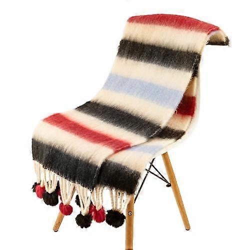 Autumn and winter imitation cashmere colorful knitted scarf rabbit fur ball tassel warm and cold-proof striped splicing multi-color scarf