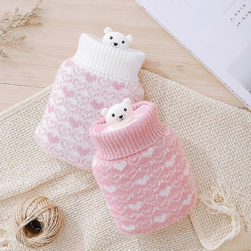 硅胶卡通毛绒注水热水袋迷你暖手暖水袋 - 粉红色