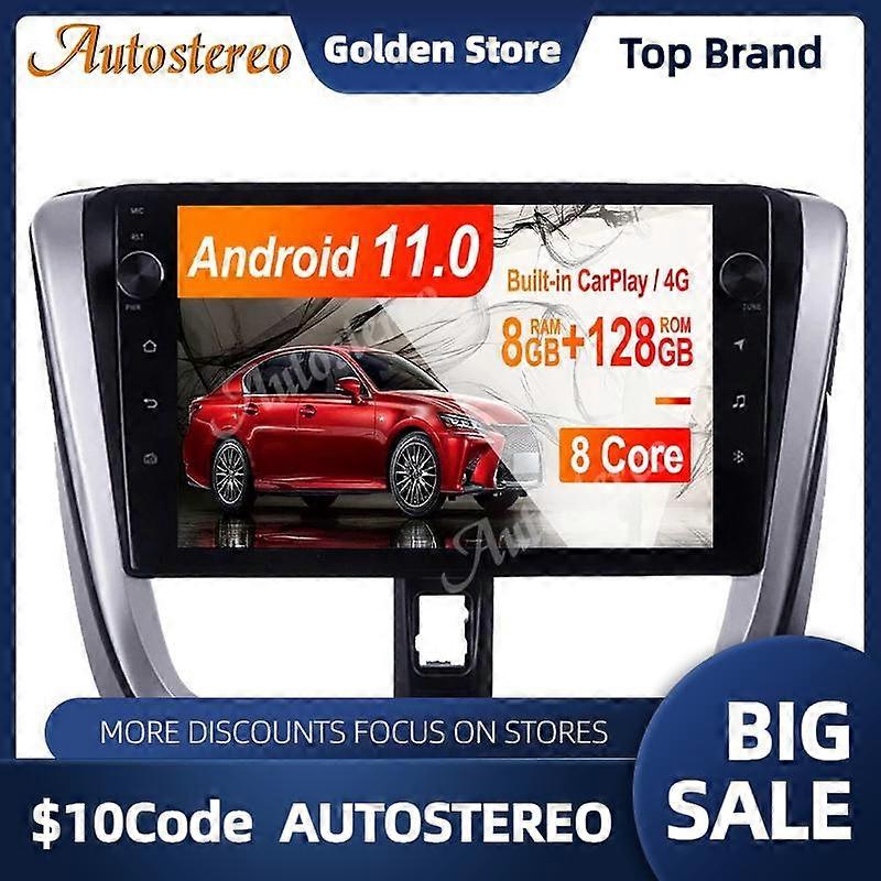 8+128G Android 12 For Toyota Yaris Vios 2014-2017 Car Multimedia Player GPS Navigation Headunit Radio Audio Stereo Tape Recorder