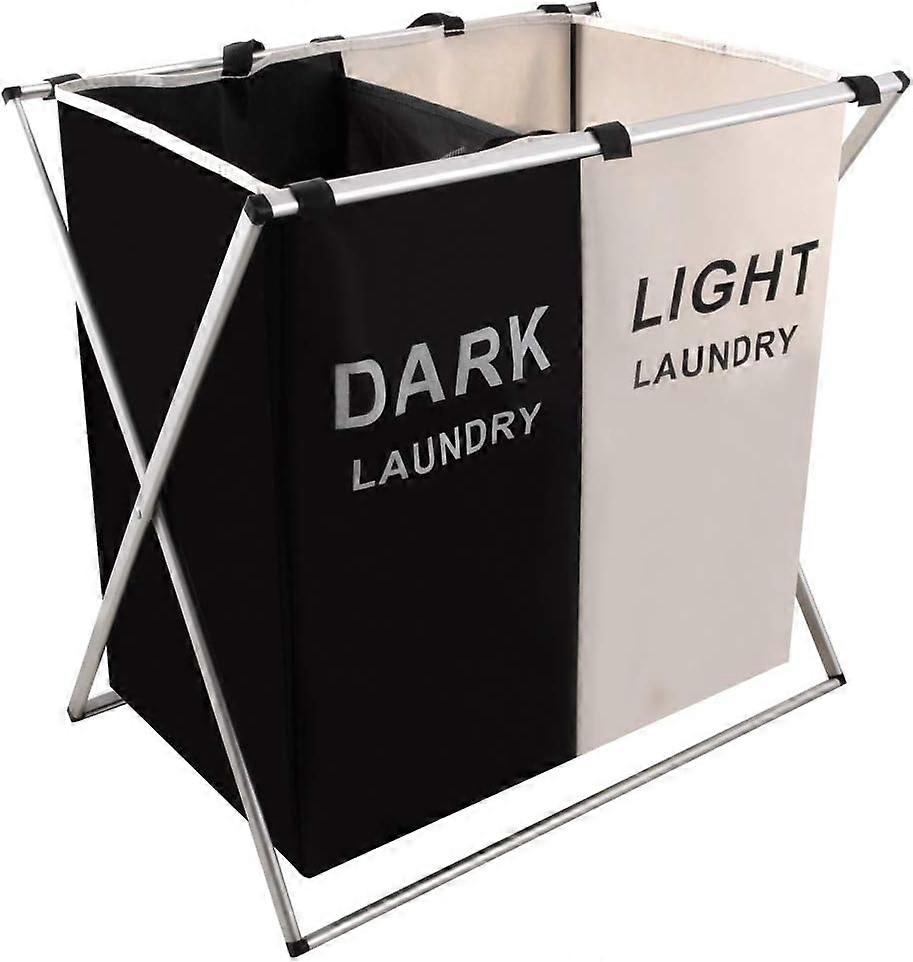 Laundry Basket - Folding Design 2-Section Storage Solution, Durable Fabric, Space-Saving Laundry Organizer, Beige Color