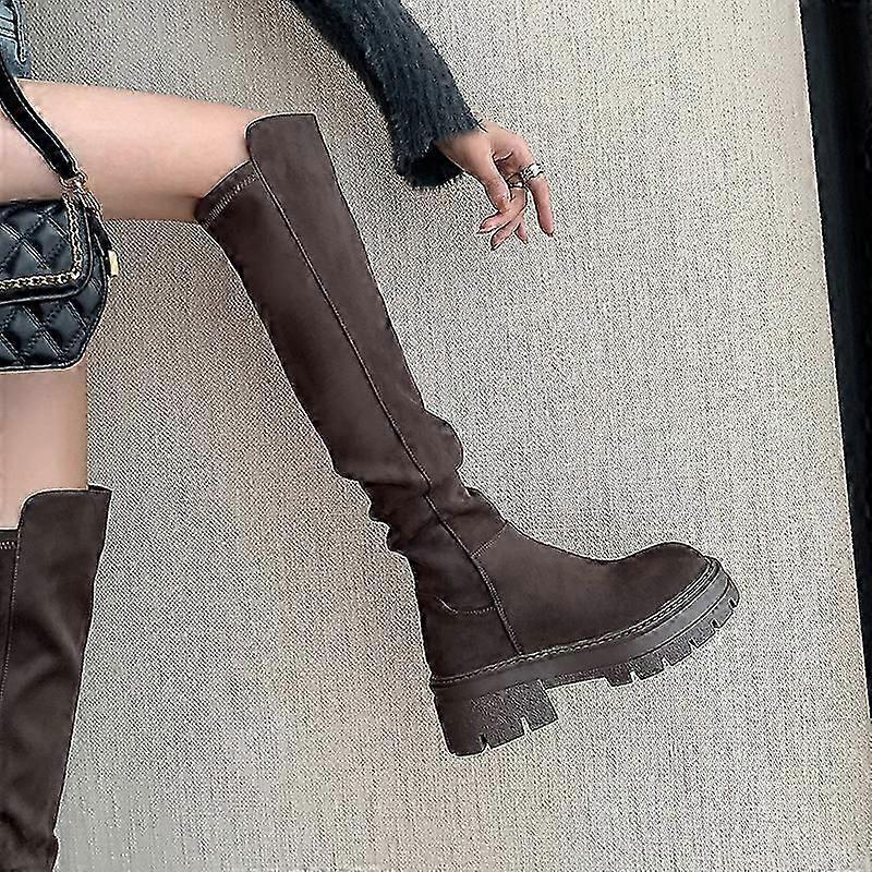 Botas acima do joelho para mulheres, sola grossa, estilo leggings 5050, elástico, emagrecimento, temperamento botas altas
