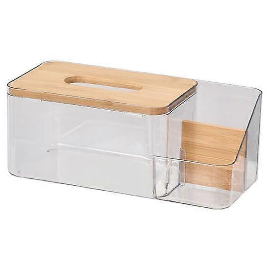 Tissue Box Transparent Tissue Container with Wooden Cover Remote Control Storage Holder for Kitchen Living Room