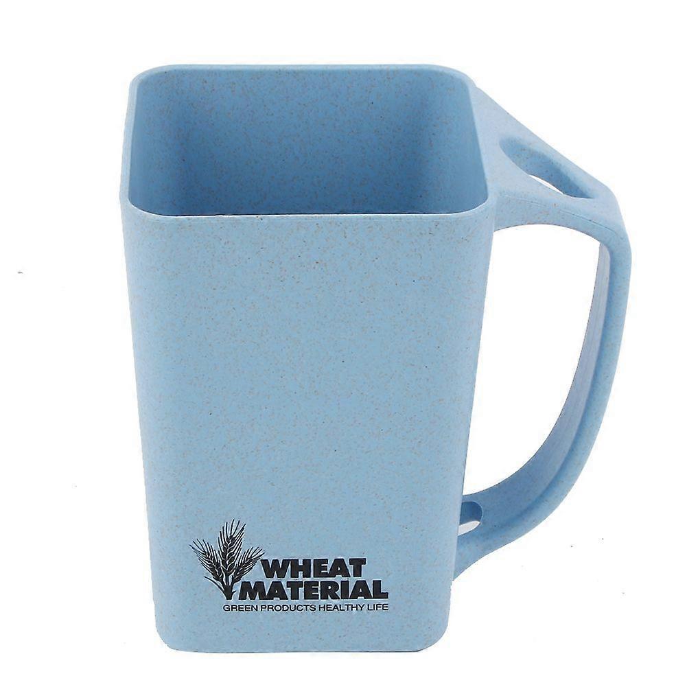 Solid Color Wheat Straw Drinking Washing Cup Portable with Handle(Blue)