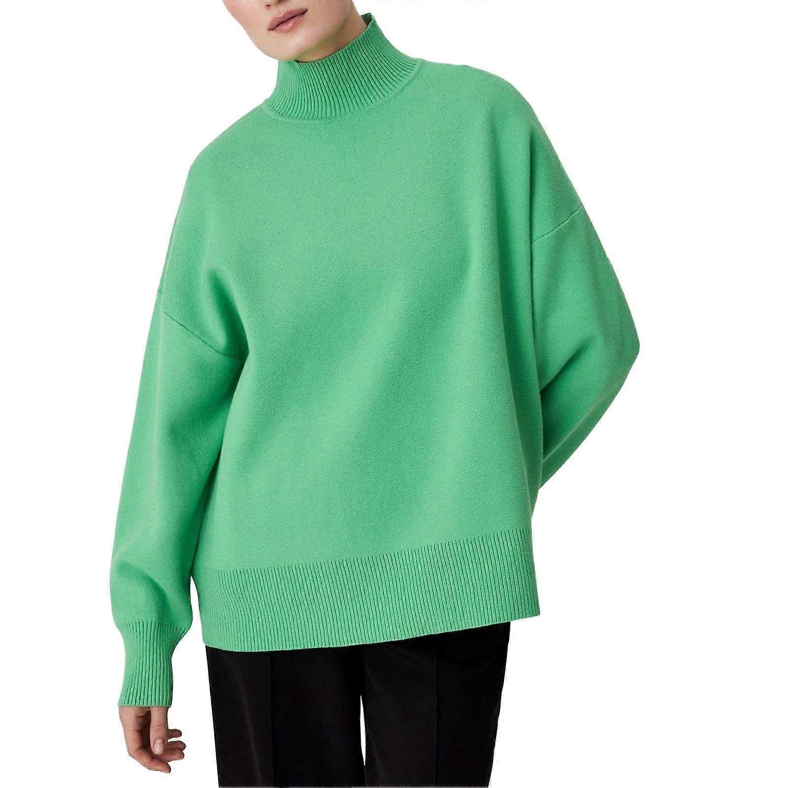 Frauen Strickpullover Einfarbig Mode Stil Locker Stehkragen Langarm Pullover Hellgrün S