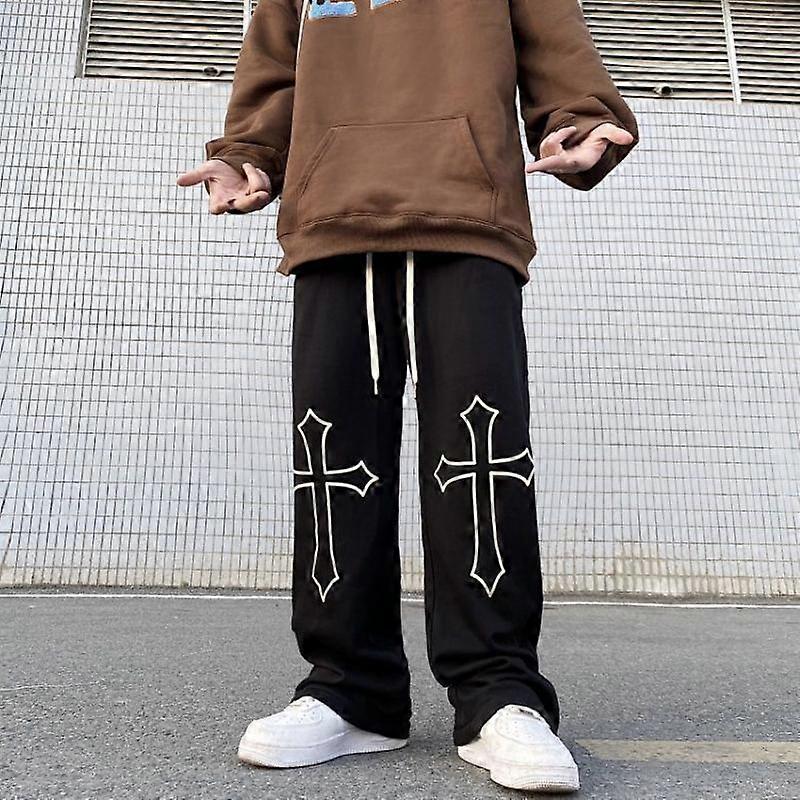 Spring And Autumn New Trendy American Cross Printed Casual Pants High Waist Straight Pants Loose Slim Wide Leg Pants Large Size