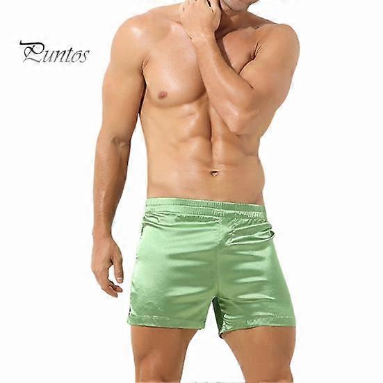 Men Casual Boxer Underwear with Leg Slits Solid Color Elastic Waistband Shorts Loose Fit Thin Smooth Satin Home Panties