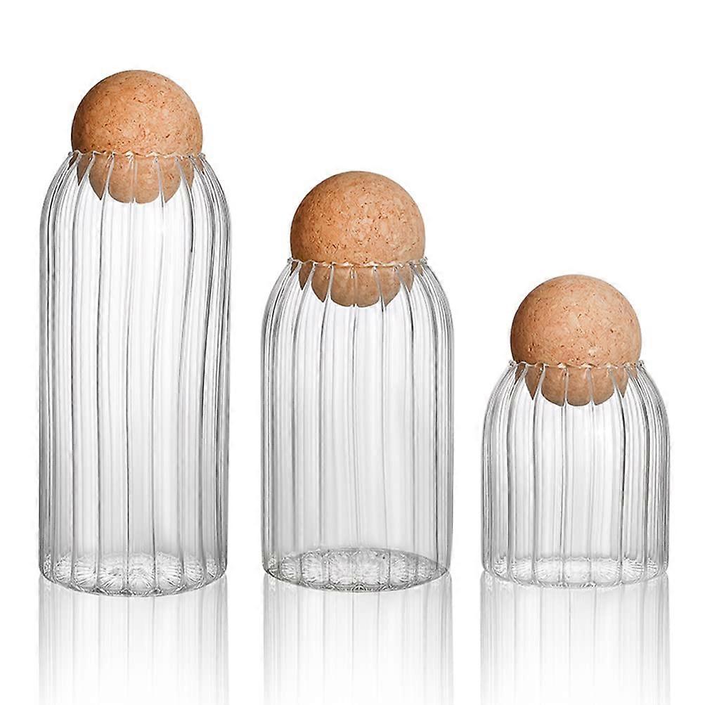 Clear Stripe Glass Jars for Food Storage - 3 Pack in 450ml, 700ml, 1000ml Sizes for Candy and Kitchen Organization