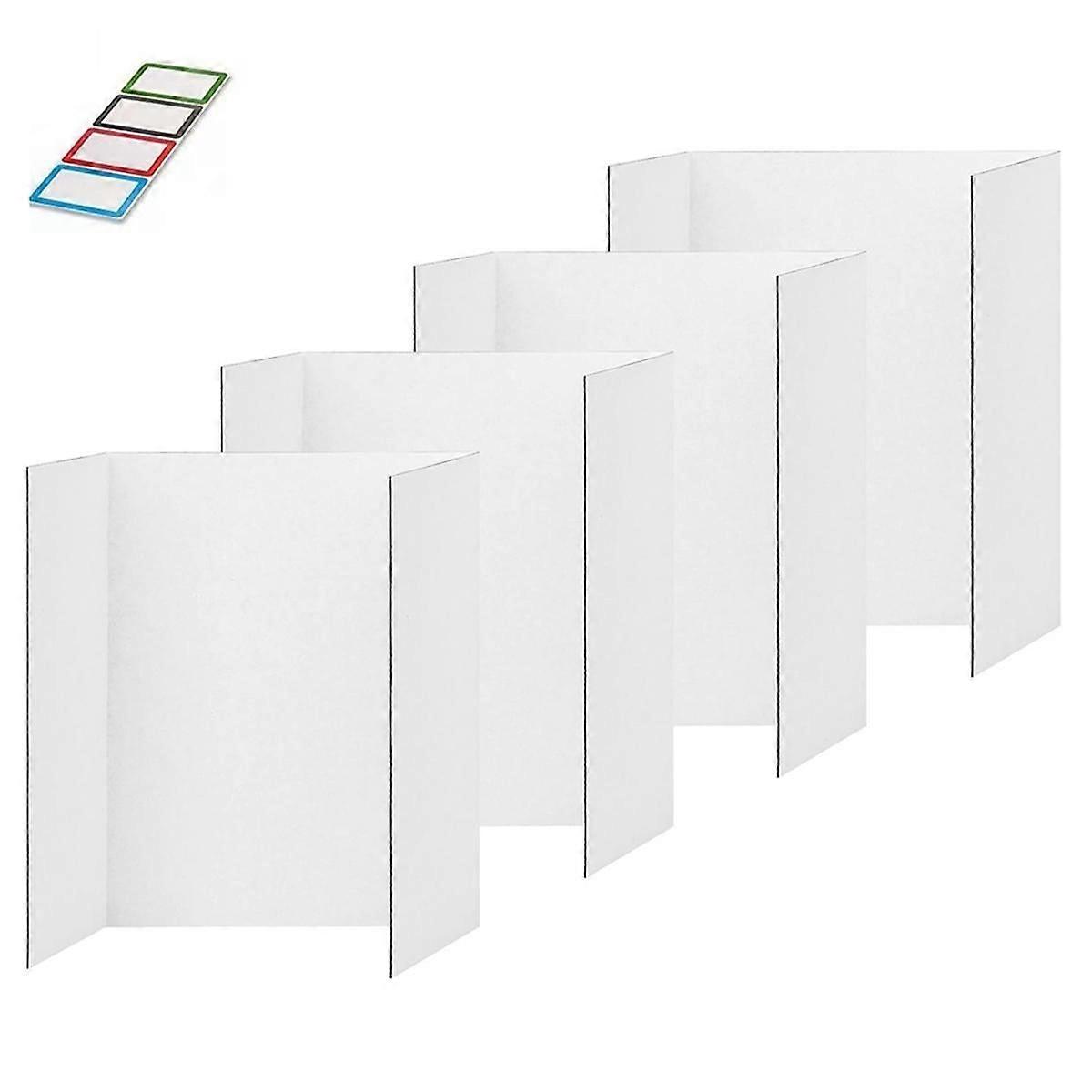 4 Pcs Trifold Poster Board, White Poster Board Comes with Sticky Accessories, Corrugate Presentation Boards M