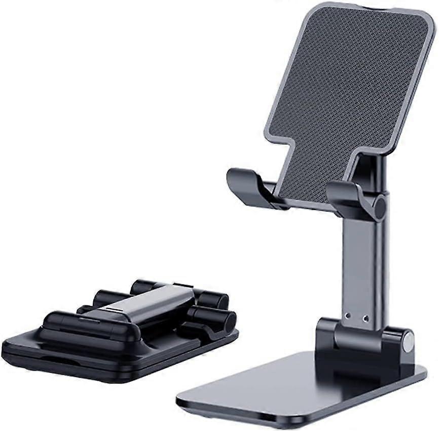 Phone Holder for Desk, Cell Phone Stand for Desk Universal Cellphone Stand Holder Foldable & Height Adjustable Compatible Under 8 Device, Black, with 