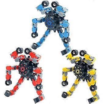3Pack Fingertip Gyro Fidget Spinner, DIY Deformable Chain Links Fingertip Spinning Robot para Adulto e Criança Vermelho azul e amarelo