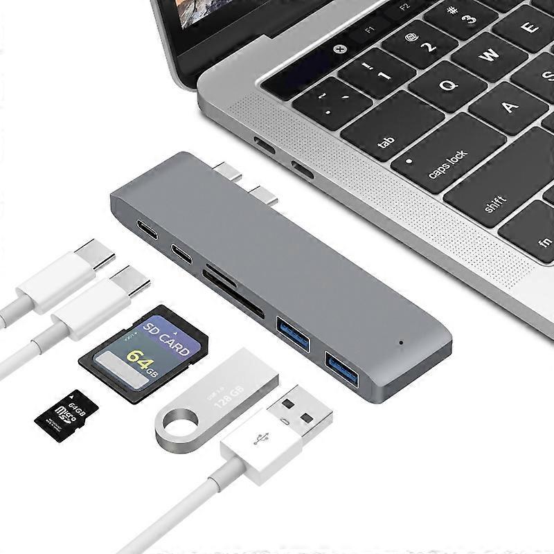 USB-C To HDMI Splitter Docking Station Card Reader, Specification: 6 in 1 Gray