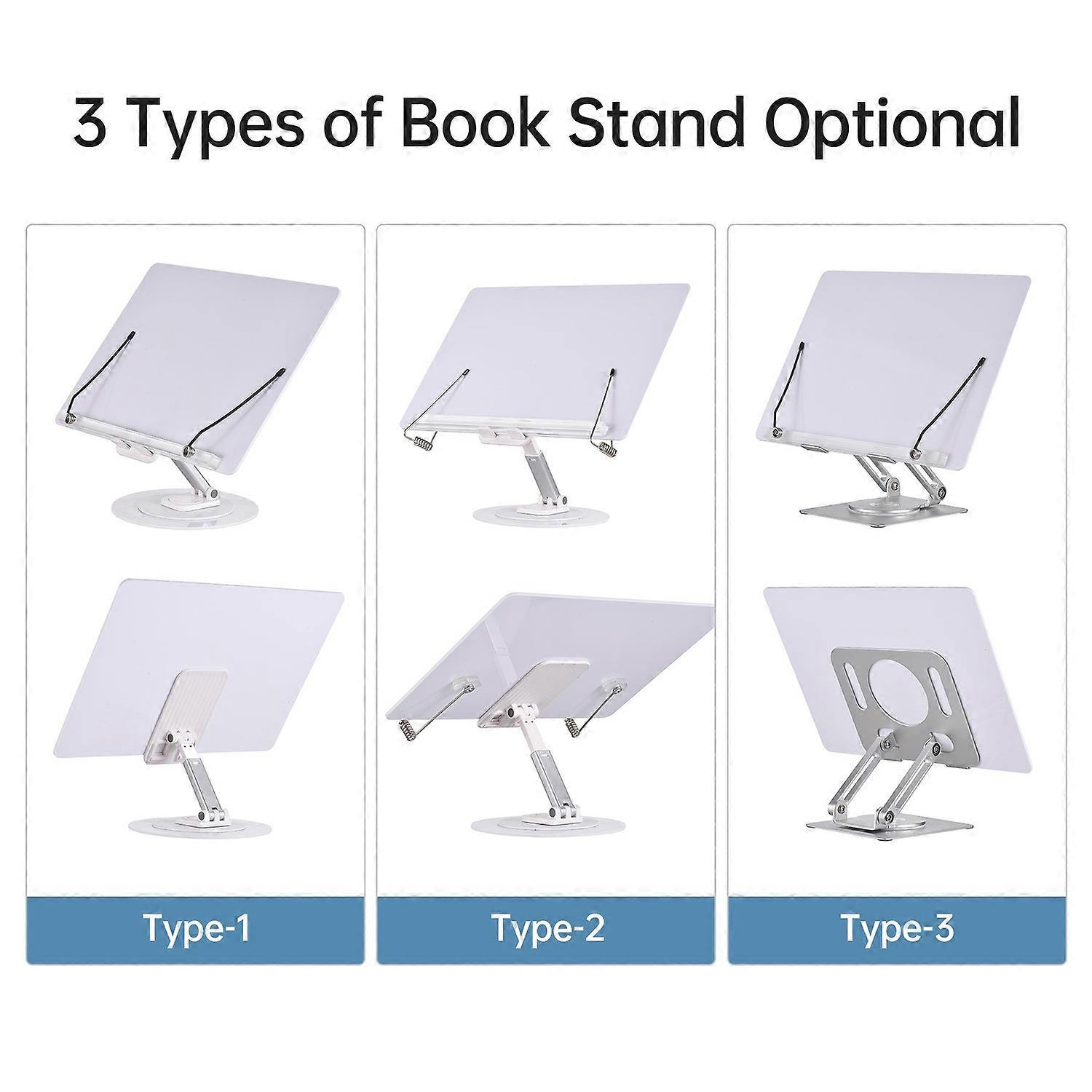 Desktop Book Stand for Reading with 360° Rotating Base & Page Clips Foldable and Angle Adjustable fo