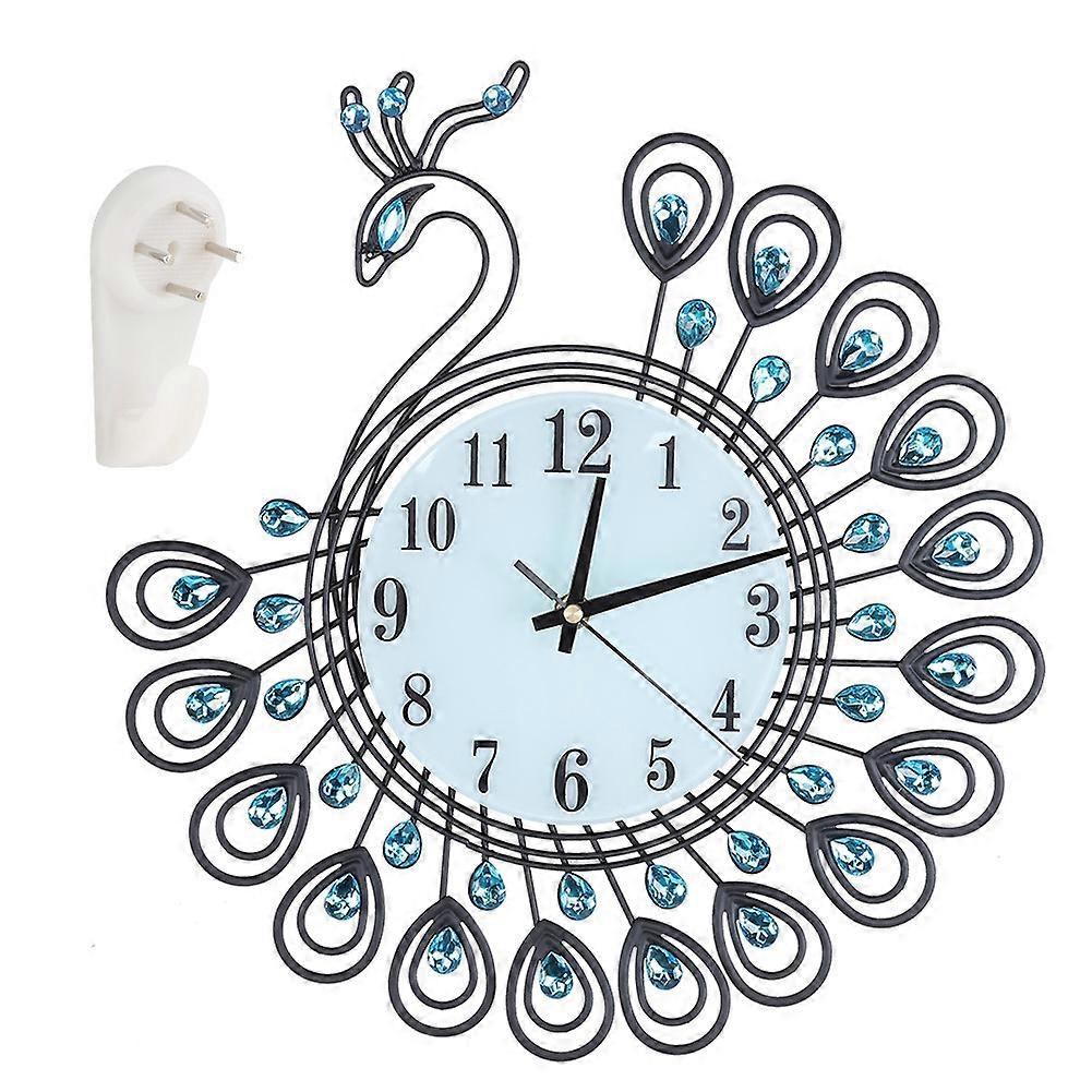 European Style Peacock Clock Iron Art Battery Operated Mute Easy To Read Home/Office Clock
