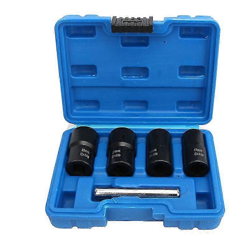 Set of 5 1/2" twist sockets for removing damaged wheel nuts, 17mm, 19mm, 21mm and 22mm