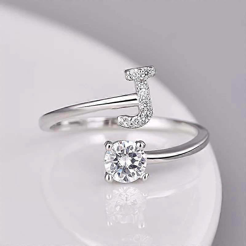 Women Adjustable New Rhinestone Elegant A-Z Letter Initial Name Alphabet Fashion Couple Casual Stackable Ring