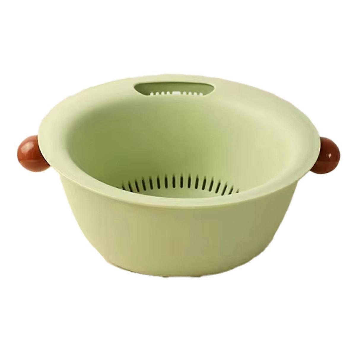 Multifunctional Double Layer Vegetable and Fruit Washing Basket,Cute Round Solid Color Design,Thickened for Durability C