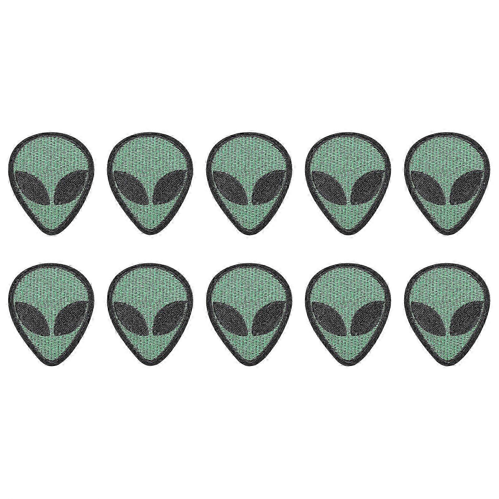 10Pcs Embroidered Patch Alien Head Shape Decorative Fabric Sticker Green for Clothes