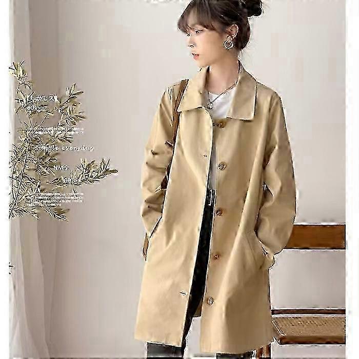 Early Spring and Autumn Women's Mid-Length Solid Color Trench Coat - Versatile Outerwear