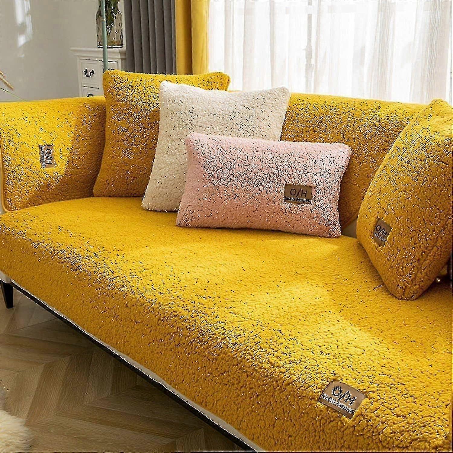 Corner Sofa Cover Quilted Sofa Cover With Armrests With Left/right Meridian - L-shaped Anti-stain Sofa Protector (yellow, 90x70cm/rectangular)