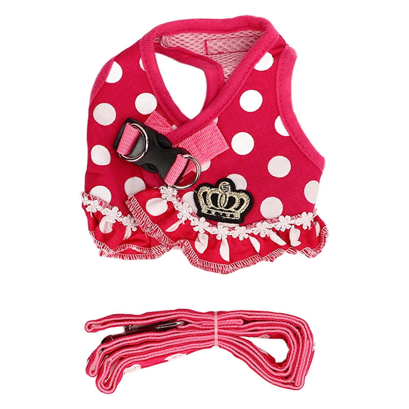 Dog Harness Leash Adjustable Escape Proof Breathable Safe Dots Design Puppy Vest Belt for Walking Training