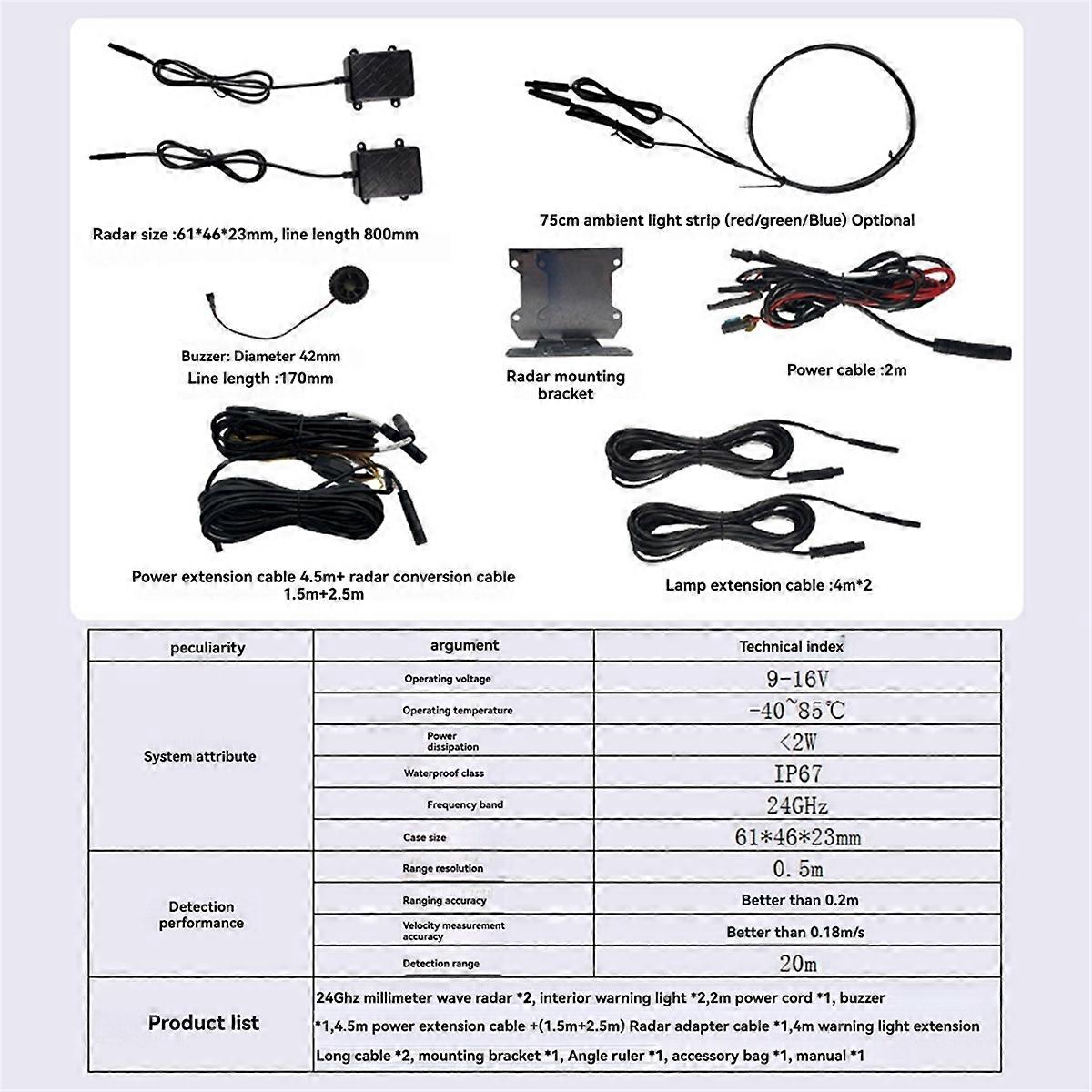 20M Car 24Ghz Millimeter Wave Radar BSD Blind Spot Detection System,C