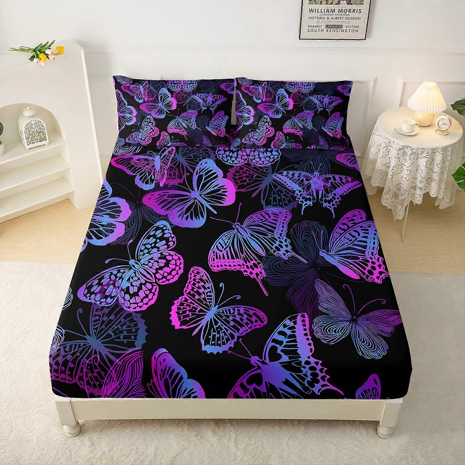 4 Pieces Colorful Butterfly Black Ultra Soft Sheets Set for Kids Bedroom Twin Size