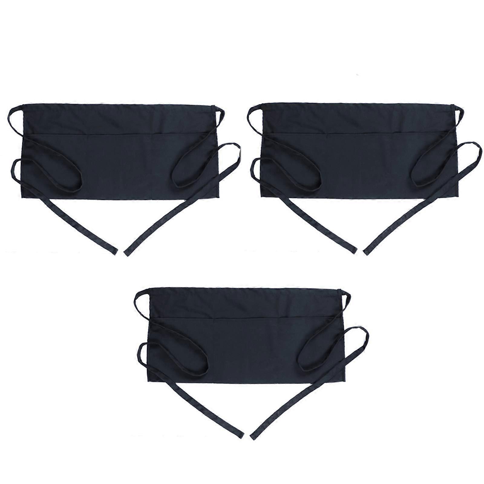 Waist Apron Black 3 Pack Short Size For Waitress Server Uniform
