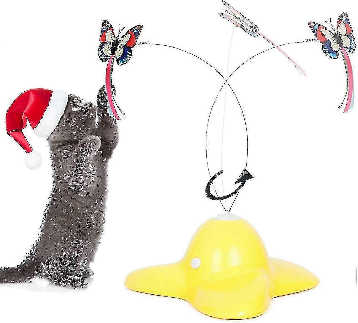 360電動回転蝶(黄色)を備えた屋内インタラクティブプレイティーザー猫のおもちゃ