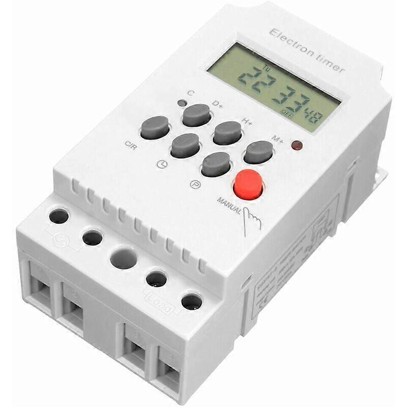 AC 220V 25A Digital Programmable Timer Din Rail Electronic Timer Time Switch Controller with LCD Display Clock - White