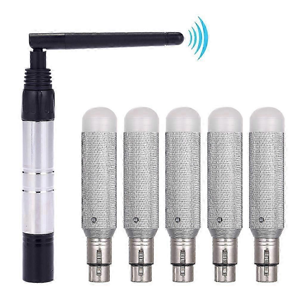 DMX512 2.4G ISM Wireless Transmitter + 5pcs Receivers Built-in Rechargeable Batterys 800m Long Visible Transmission Distance for LEDs Stage Party Ligh