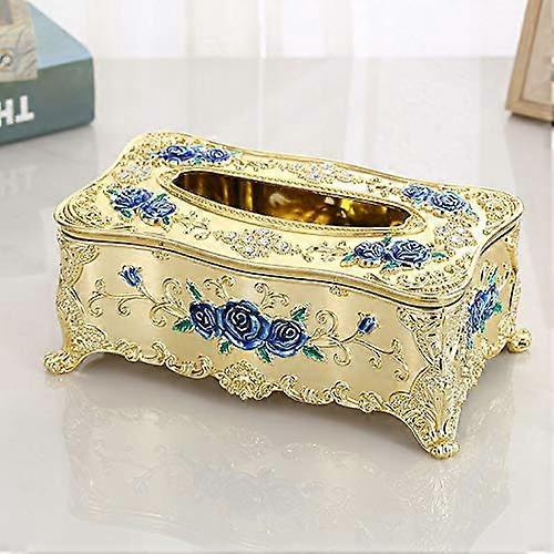 European Retro Wipes Box Pkin Holder Paper Towel Case For Home Decor (Gold and Blue)
