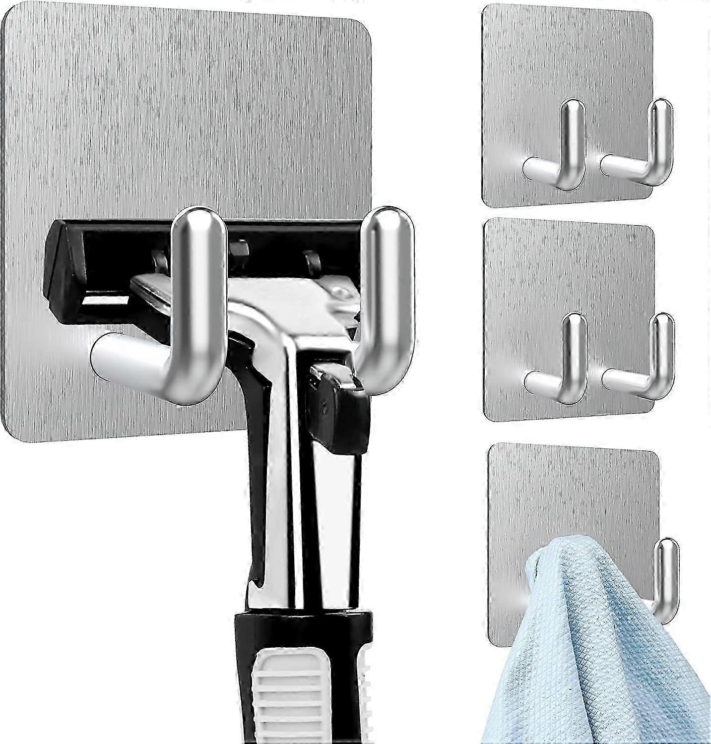 JiaWei 4 Pieces Adhesive Wall Hook (Heavyweight), Silver 4.5*4.5cm o7D