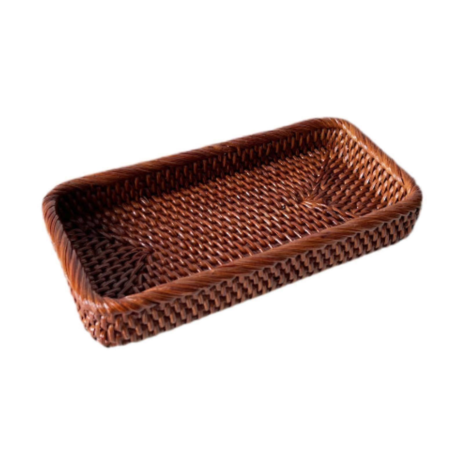 Handwoven Rattan Rectangular Serving Tray Basket for Fruit, Bread, Dining Table Decor