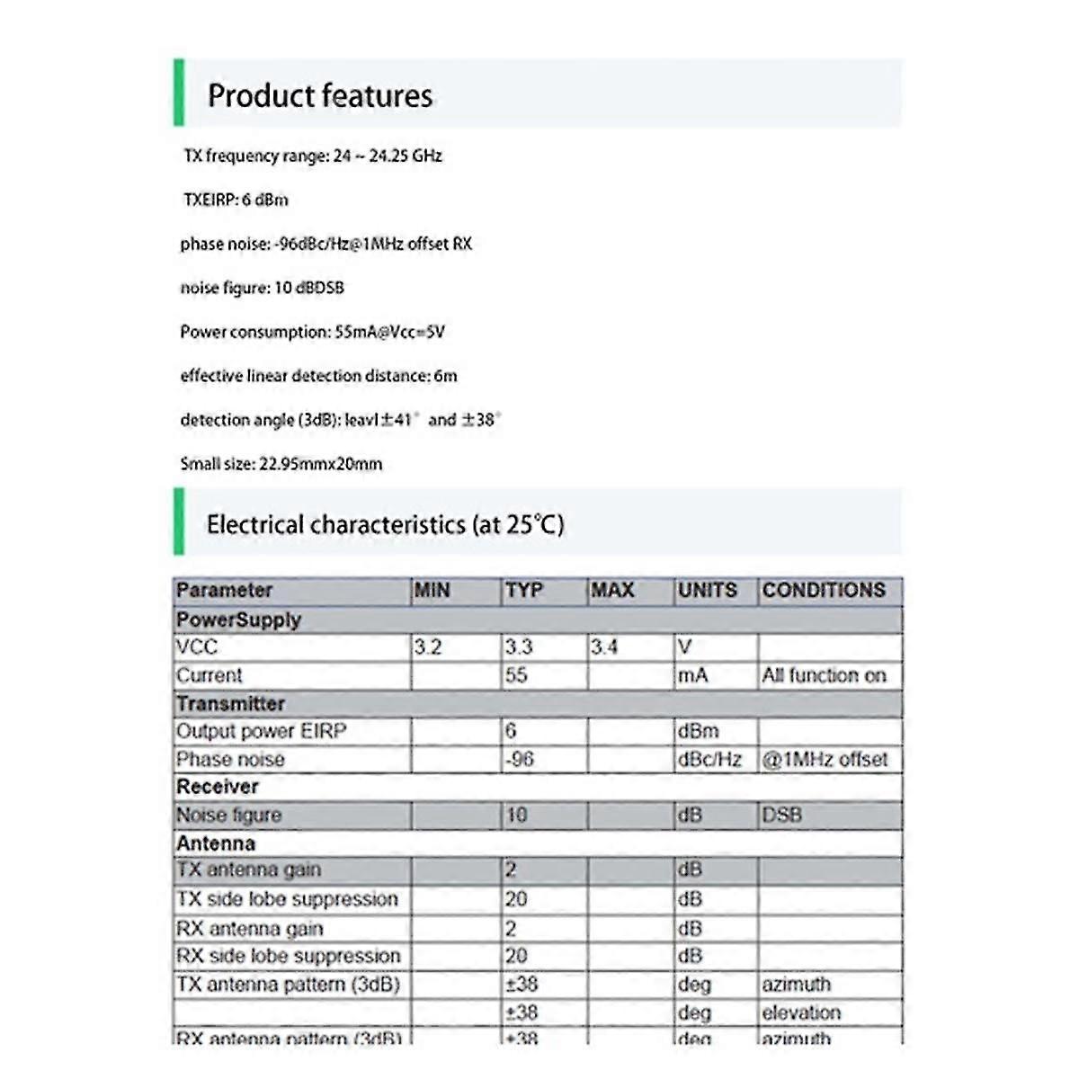 24GHz Millimeter Wave Radar Sensor, Intelligent Low Power Human Body Sensor Module