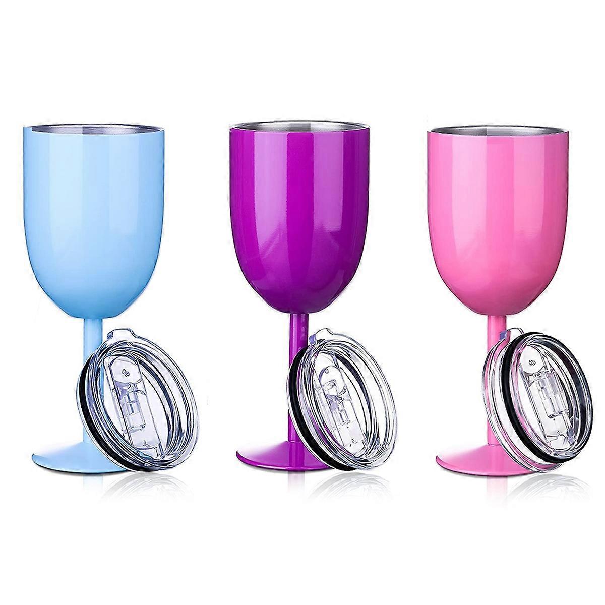 Stemmed Stainless Steel Wine Glasses with Lid Double Wall Insulated