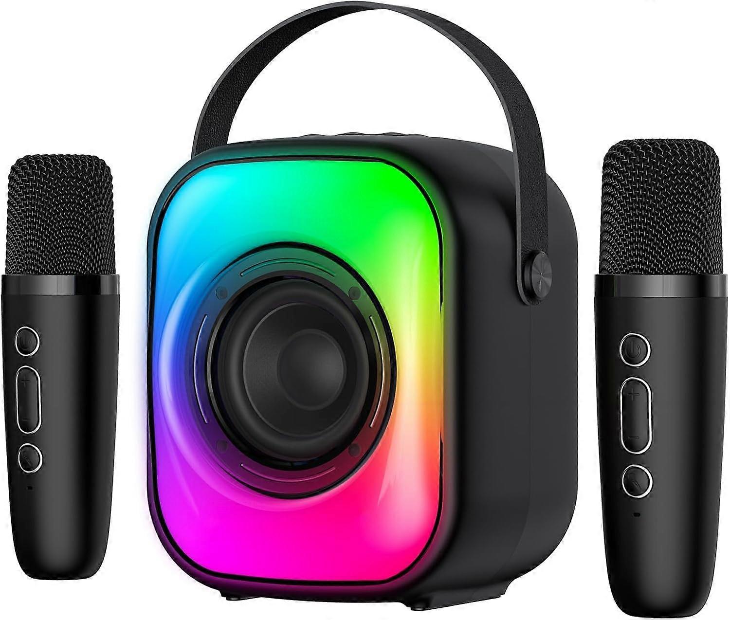 Mini Karaoke Machine with Two Wireless Microphones, Bluetooth Speaker with RGB Backlight (Black)
