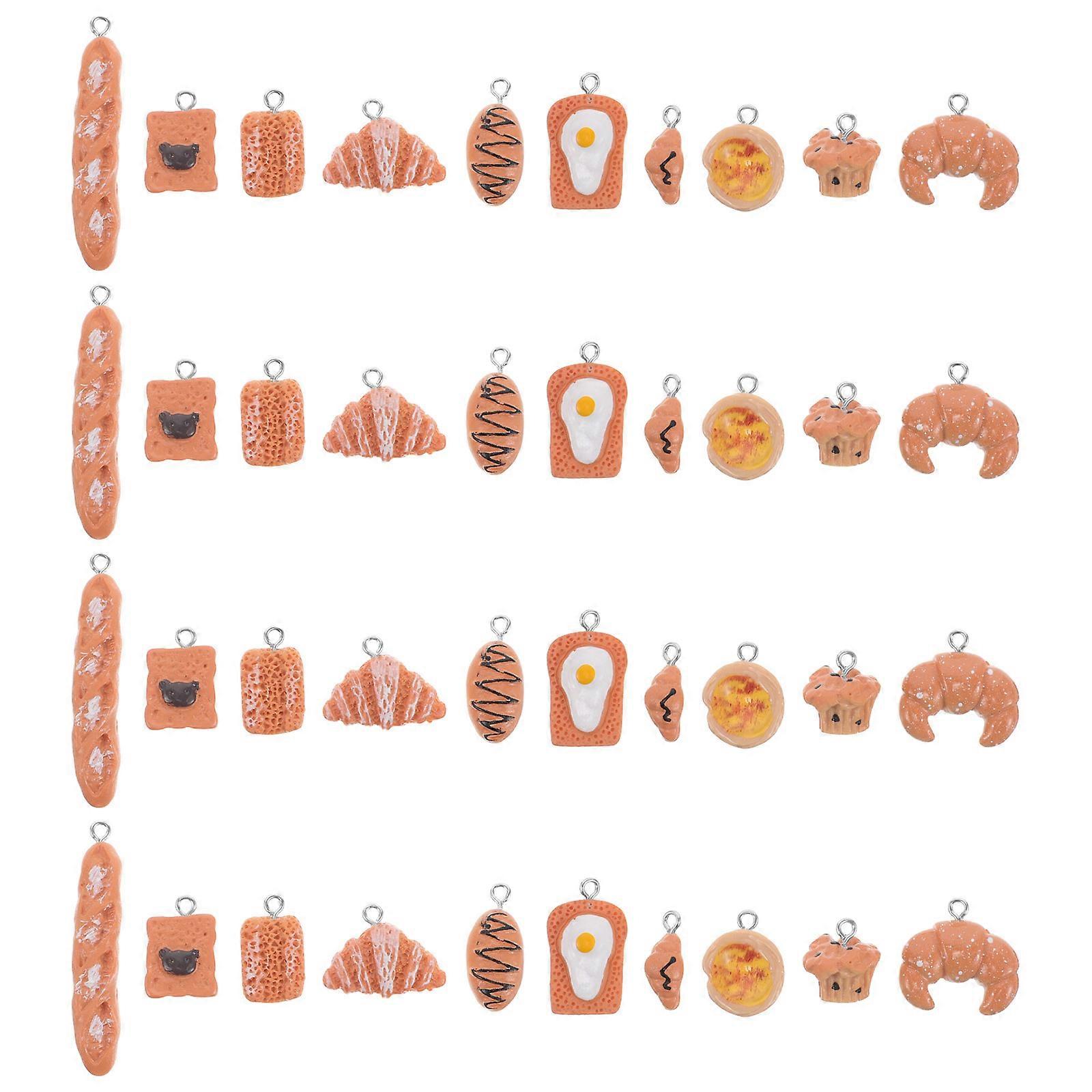Creative Earring Pendant Resin Bake Cake Bread Pendant for DIY 60Pcs
