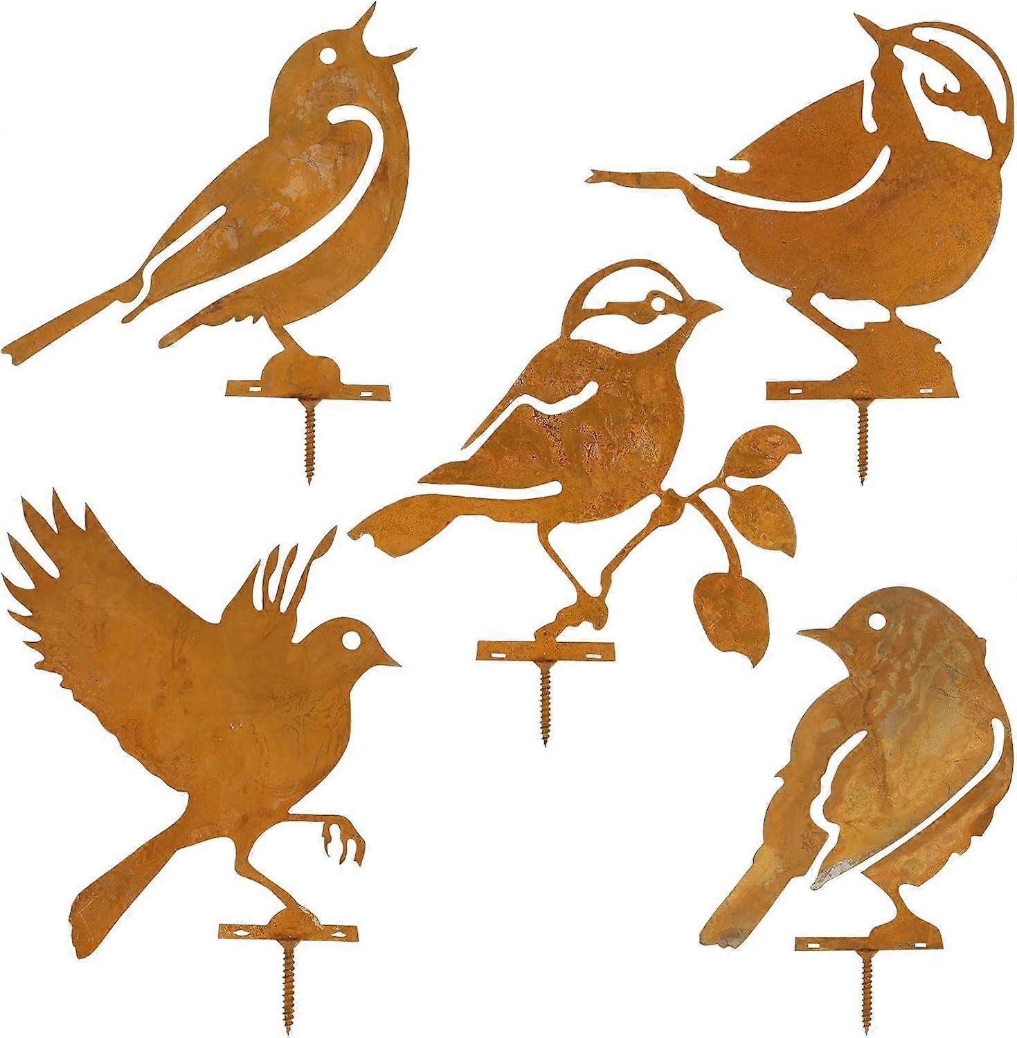 5 pieces of rusty birds decoration silhouette rusty patine birds decoration open fence