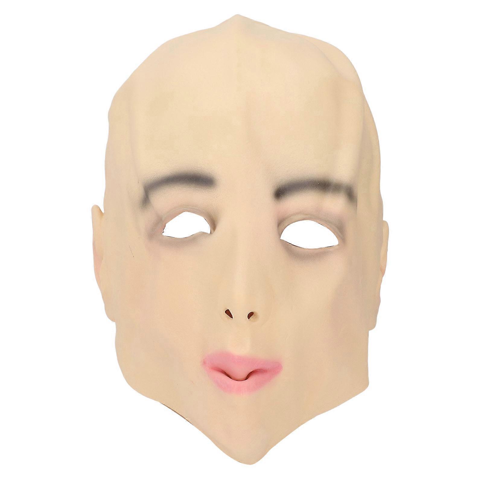 Full Head Realistic Female Latex Face Mouth Eye Holes Beauty Cover Realistic Lifelike Human Head Latex Face
