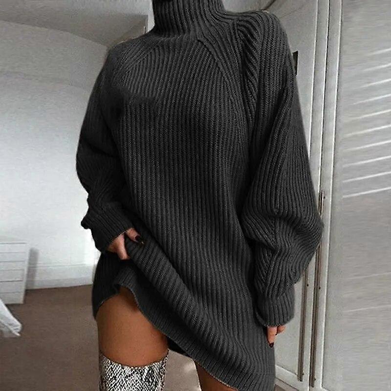 Autumn Turtleneck Knitted Women Dress Winter Solid Long Sleeve Casual  Elegant Mini Sweater Dress Fashion Loose Knitwear Casual Dresses 29379 |  Fruugo UK