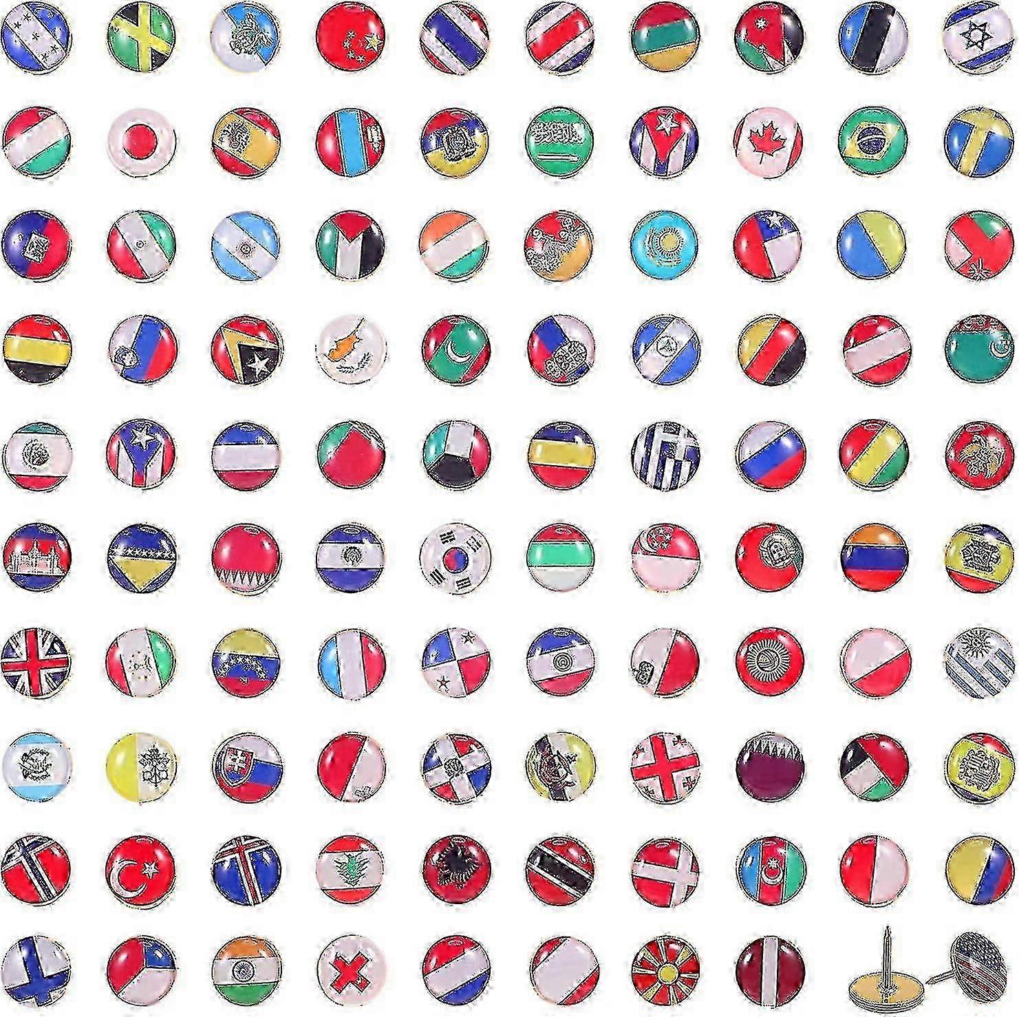 World Flag Thumbtacks for Office Map - 100pcs Push Pins (Bulletin Board Decor, Assorted Countries) 2025