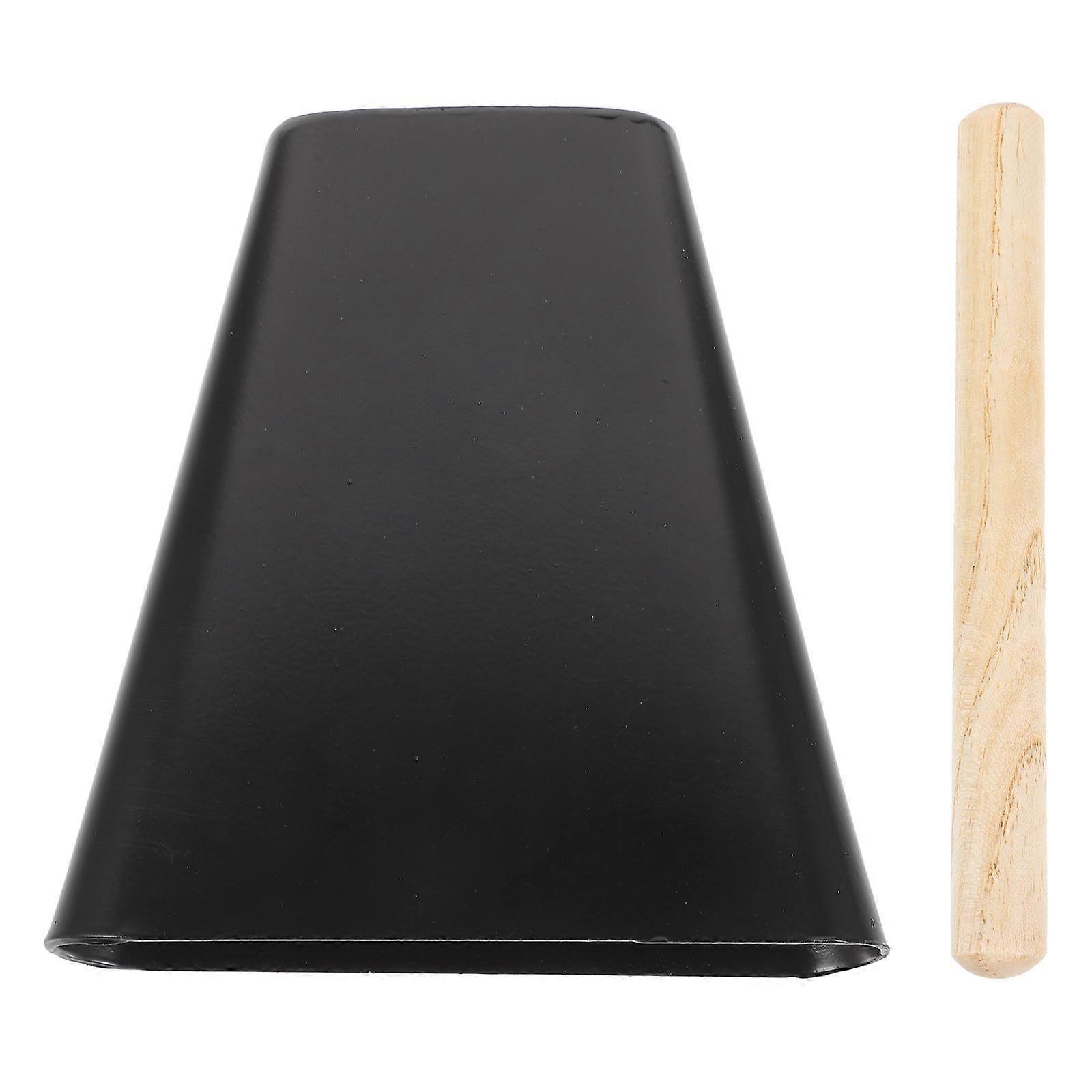 Black Metal Cowbell with Wooden Stick – Loud Percussion Instrument Accessory for Drum Kits, Sturdy Black Surface for Custom Decoration