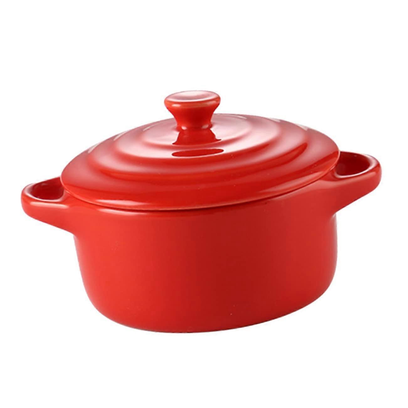 Ceramic Bowl With Lid For Home Kitchen, Microwave Safe, Red, Durable And Non-Toxic For Soups And Stews